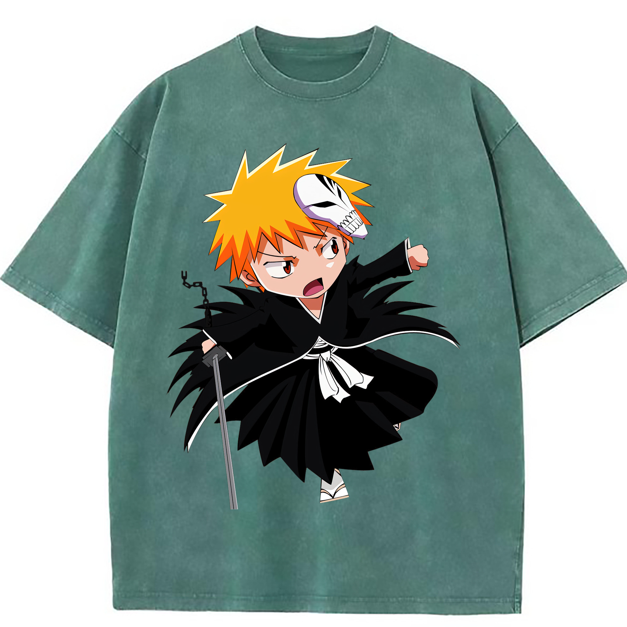 （画像用） ブリーチ 黒崎一護（くろさき いちご）BLEACH Kurosaki Ichigo 綿100% ヴィンテージ風 半袖Tシャツ（フロントプリント）